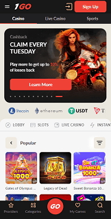 Mobile version of casino 1GO Mobile version of casino 1GO