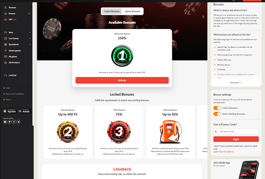 Bonuses and promotions casino 1GO Bonuses and promotions casino 1GO