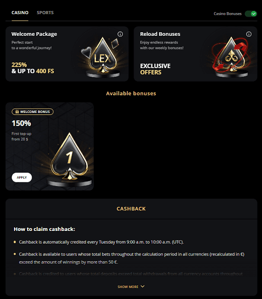 Bonuses and promotions casino Lex Bonuses and promotions casino Lex