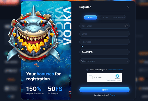 Registration at casino Vodka Registration at casino Vodka