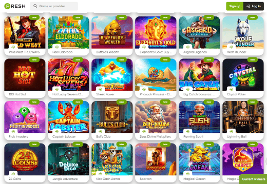 Types of games at Fresh casino