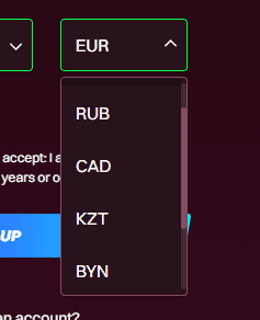 Account currencies at the casino Kent