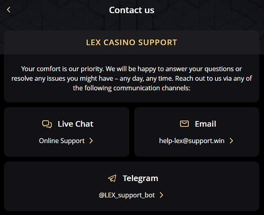 Customer support Lex casino