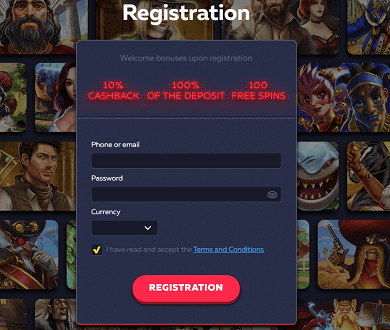 Registration at casino Vavada